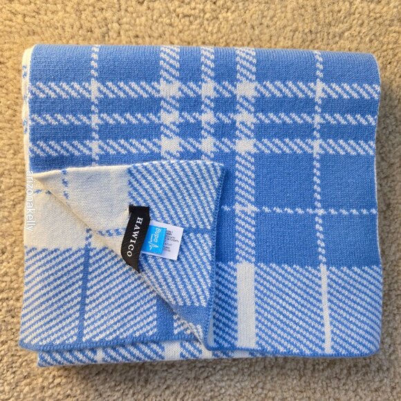 NWOT Hawico Cashmere Double Knit Blue & White Plaid Luxury Scottish Cashmere - Picture 4 of 13
